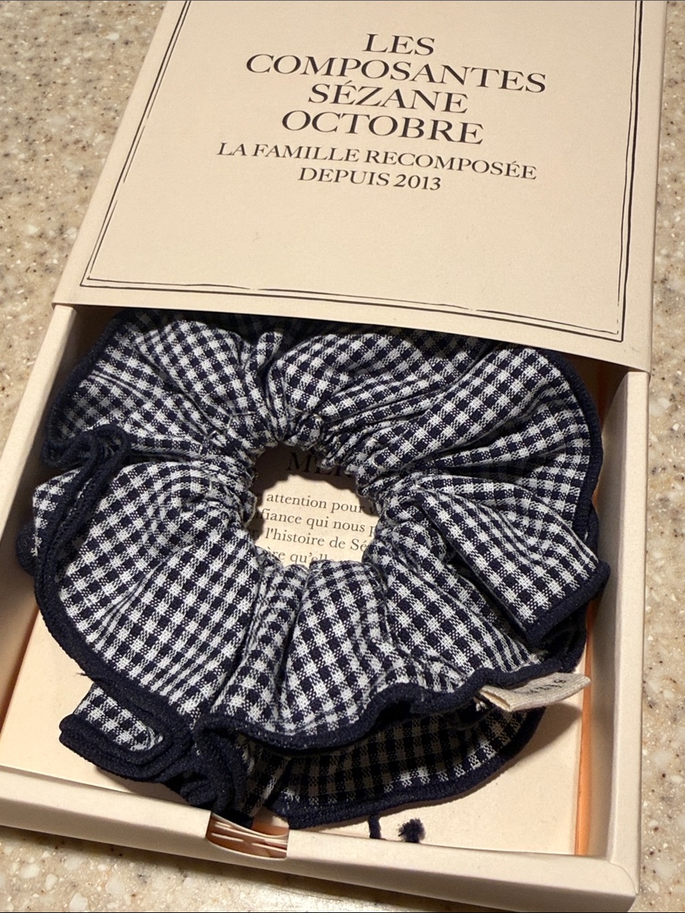 Sézane Navy Gingham Scrunchie